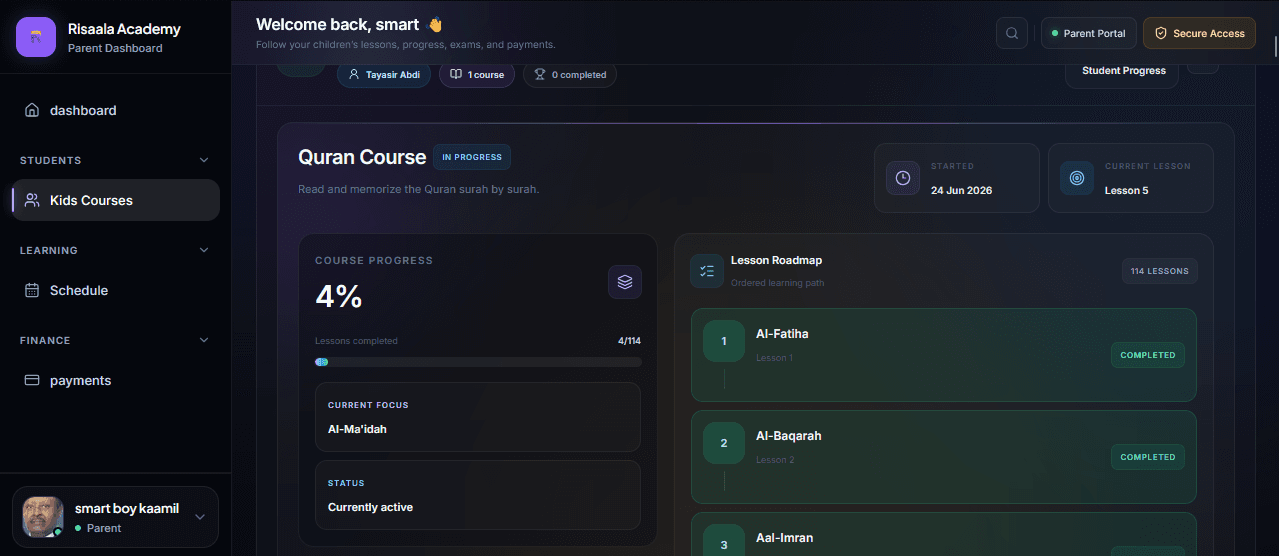 Parent dashboard preview