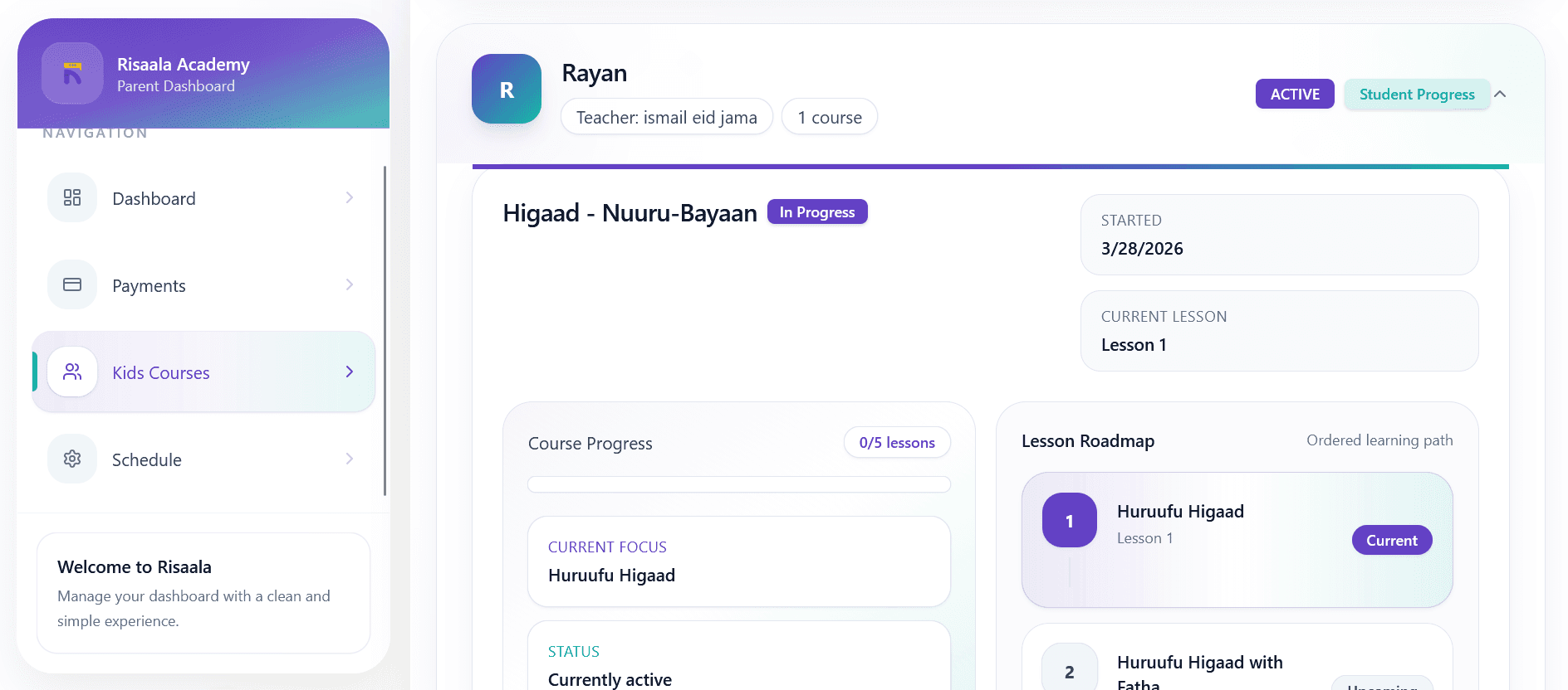 Parent dashboard preview